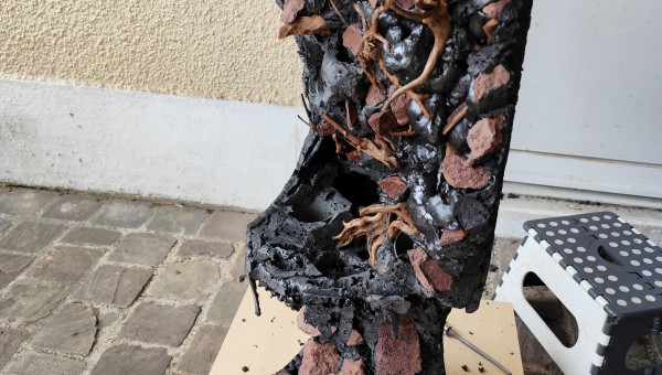 La mousse de la zone paludarium sculpté.