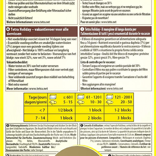 TETRA HOLIDAY ALIMENT VACANCES POISSONS TROPICAUX ABSENCE NOURRITURE POISSON