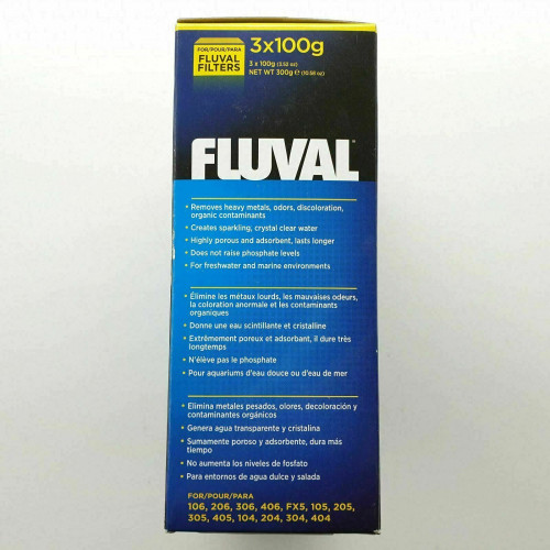 Lot de 3x100gr Filtre charbon Fluval 3 Paquets 100 gr Aquarium EAU Transparent