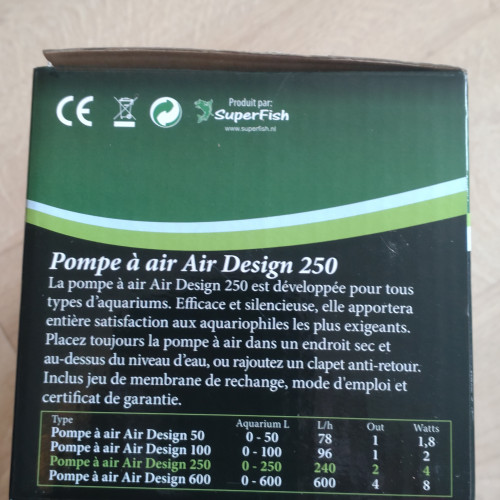 Pompe à air Air Design 250 4 W pour aquarium