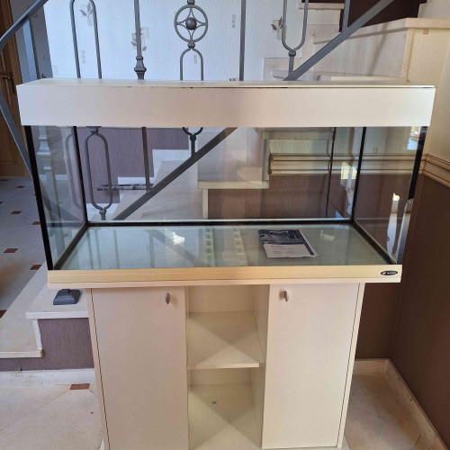Aquarium 200 litres Ferplast complet avec meuble blanc  et accessoires