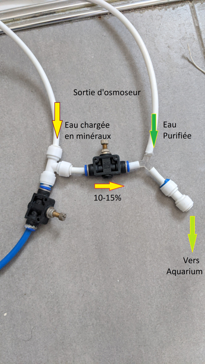 Réglage de l'osmoseur à la nouvelle eau du robinet Paramètre de l'eau du robinet:
PH = 7, GH = 14, KH = 10, NO3 = 10, NO2 = 0, CL2 ~ 0-0.5

Paramètre de l'eau qui va dans l'aquarium après osmoseur:
PH = 6.8, GH = 7, KH = 6, NO3 = 10, NO2 = 0