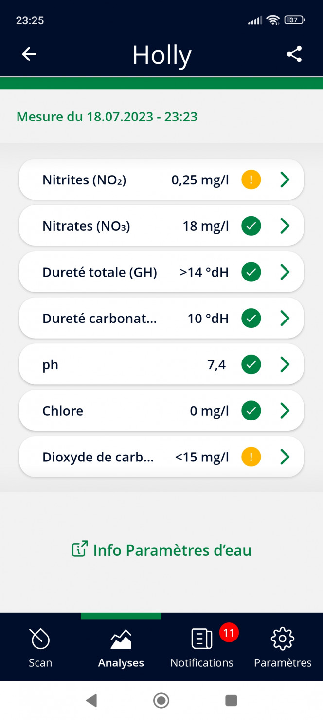 test après traitement Après avoir traité le bac au médicament large spectre est filtré au charbon actif 2 jours. Voilà le résultat mais le soir n est pas le meilleur moment pour le test j en suis contient mais c était pour avoir une idée me voilà rassuré.bonne soirée à vous tous.. Christophe