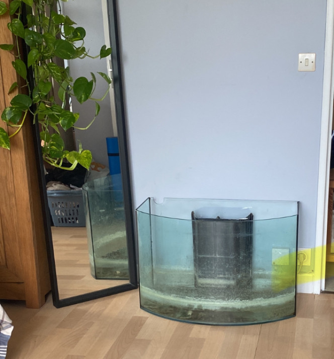 Bac avant nettoyage Aquarium récupéré en bas de mon immeuble 
Très sale + emplacement pour filtre en plastique abîmé et encombrant